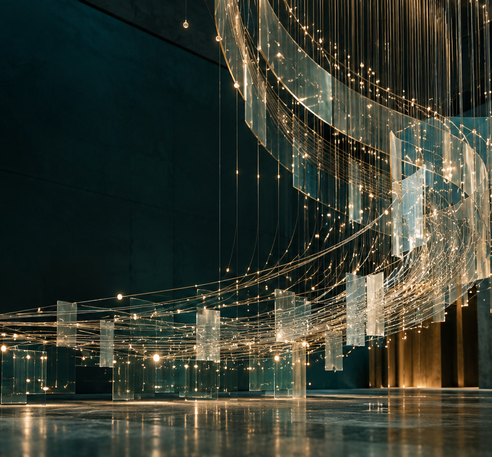 Instalación arquitectónica de luz y estructuras transparentes